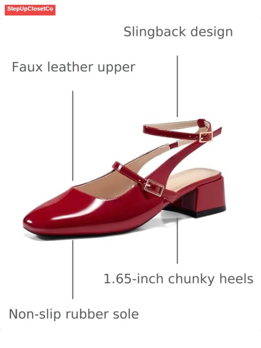 Women's Mary Jane Chunky Low Heels Square Toe Ankle Strap Dress Pumps Faux
